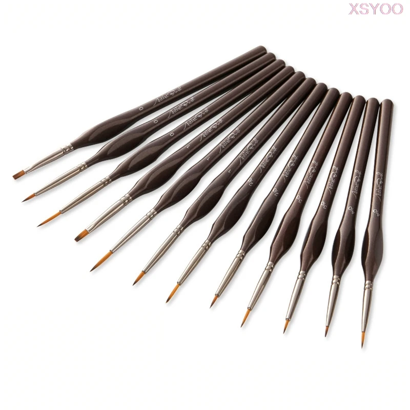 

Professional 12pcs Miniature Detail Paint Brush Set Micro Fine Brushes Tiny Detailing Model Rock Acrylic Watercolor Oil Painting