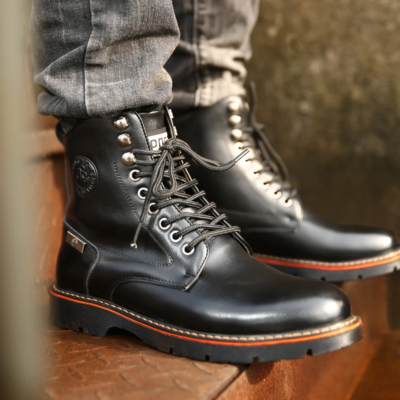 

Высококачественные Качественные прочные кожаные мужские ботинки мартинсы модные Нескользящие зимние ботинки зимние меховые теплые удобн...