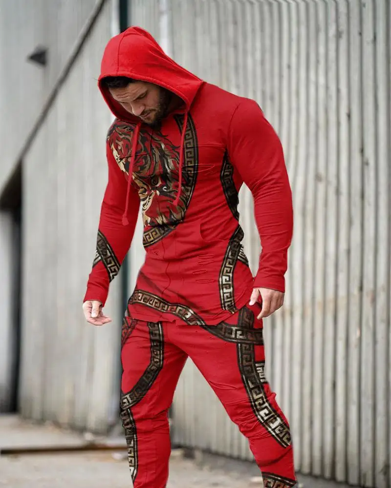 

2022 autumn and winter European and American trend 3D printing hoodie sweatshirt sweatpants Slim casual fashion sportswear men