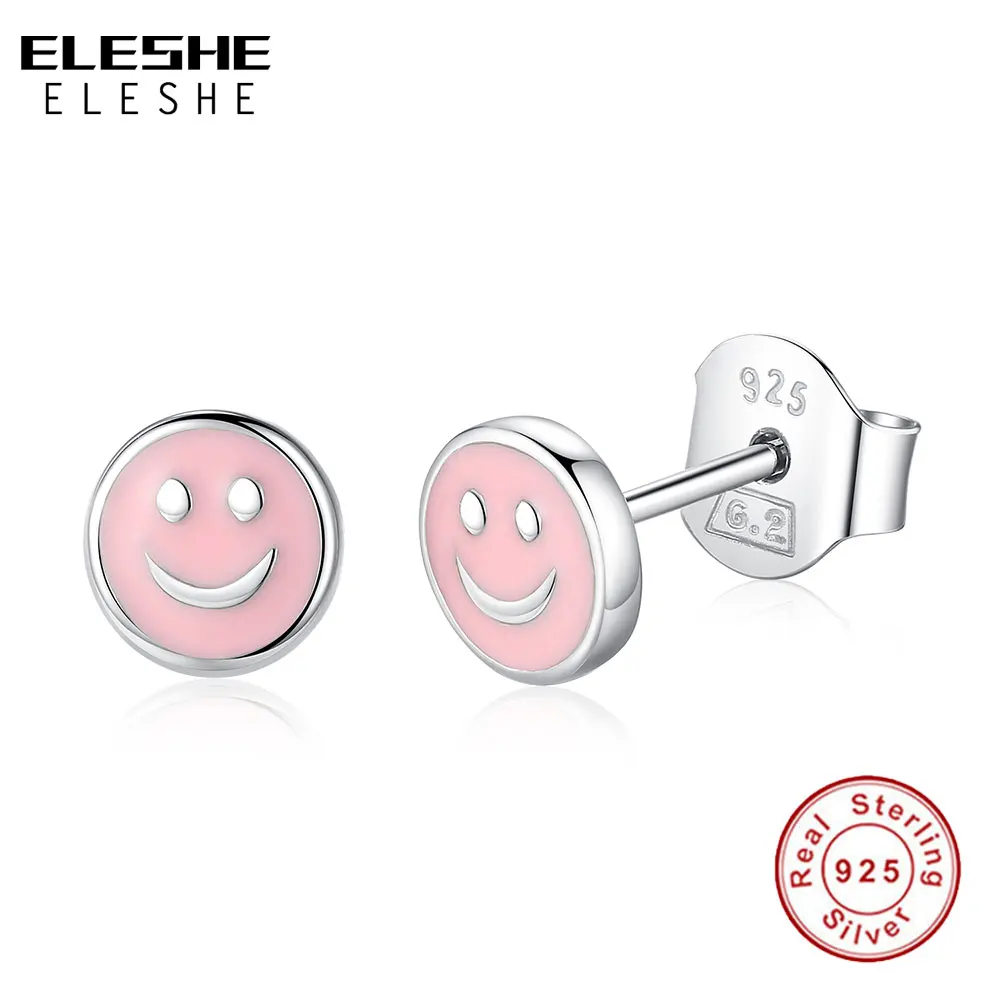 100% 925 стерлингового серебра Крошечные круглые серьги изысканная с эмалью милым