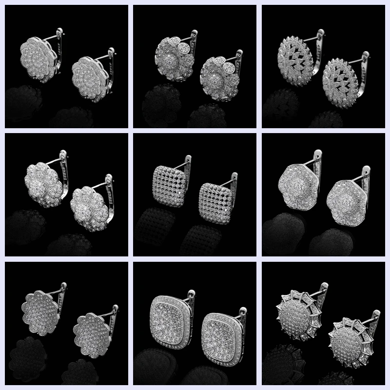 Женские круглые серьги кольца с фианитом 12 различных стилей|Серьги-кольца| |