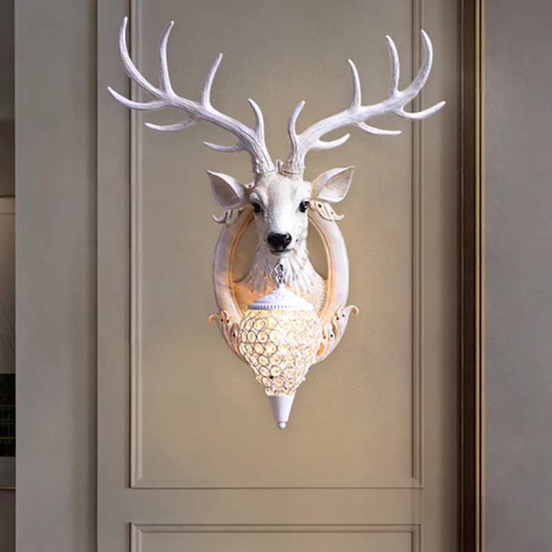 

Креативные настенные лампы в скандинавском стиле с рогами для спальни, роскошный стеклянный абажур в стиле ретро Лофт с оленем, декоративны...