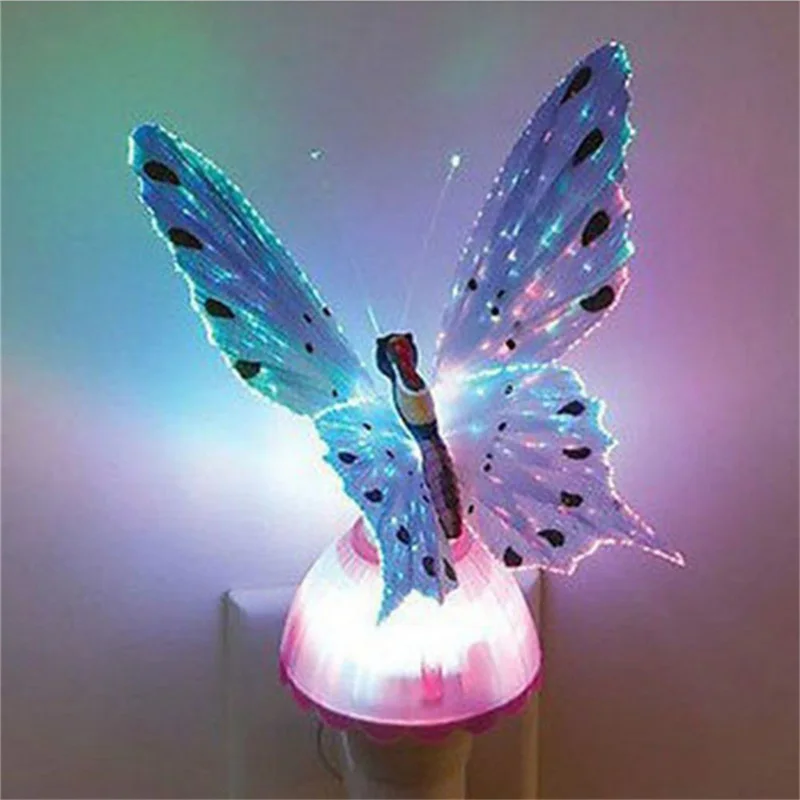 Fiber Optic LED Butterfly Night Light EU/US Plug Smart Sensor Color Changeable Lamp For Baby Kids Room Deco 110-220V | Лампы и