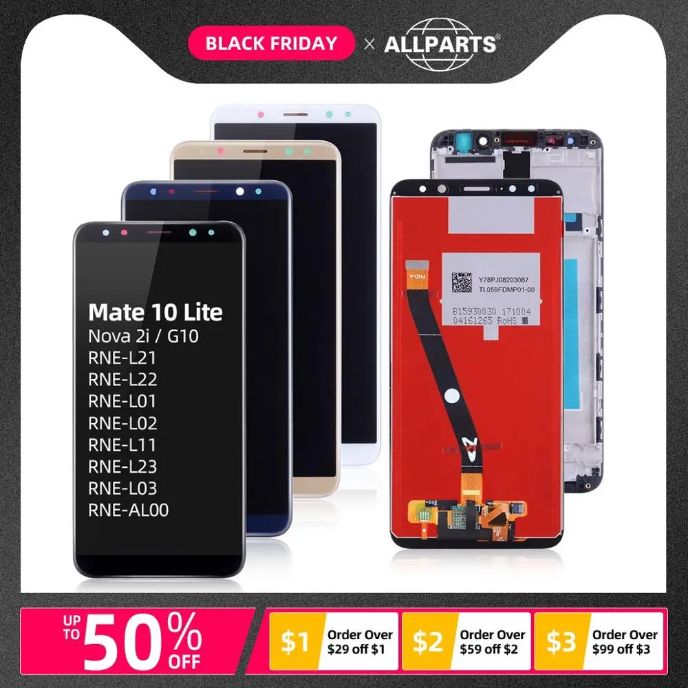 Дисплей для HUAWEI Mate 10 Lite Nova 2i RNE-L21 LCD в сборе с тачскрином на рамке 5.9'' синий золото черный белый