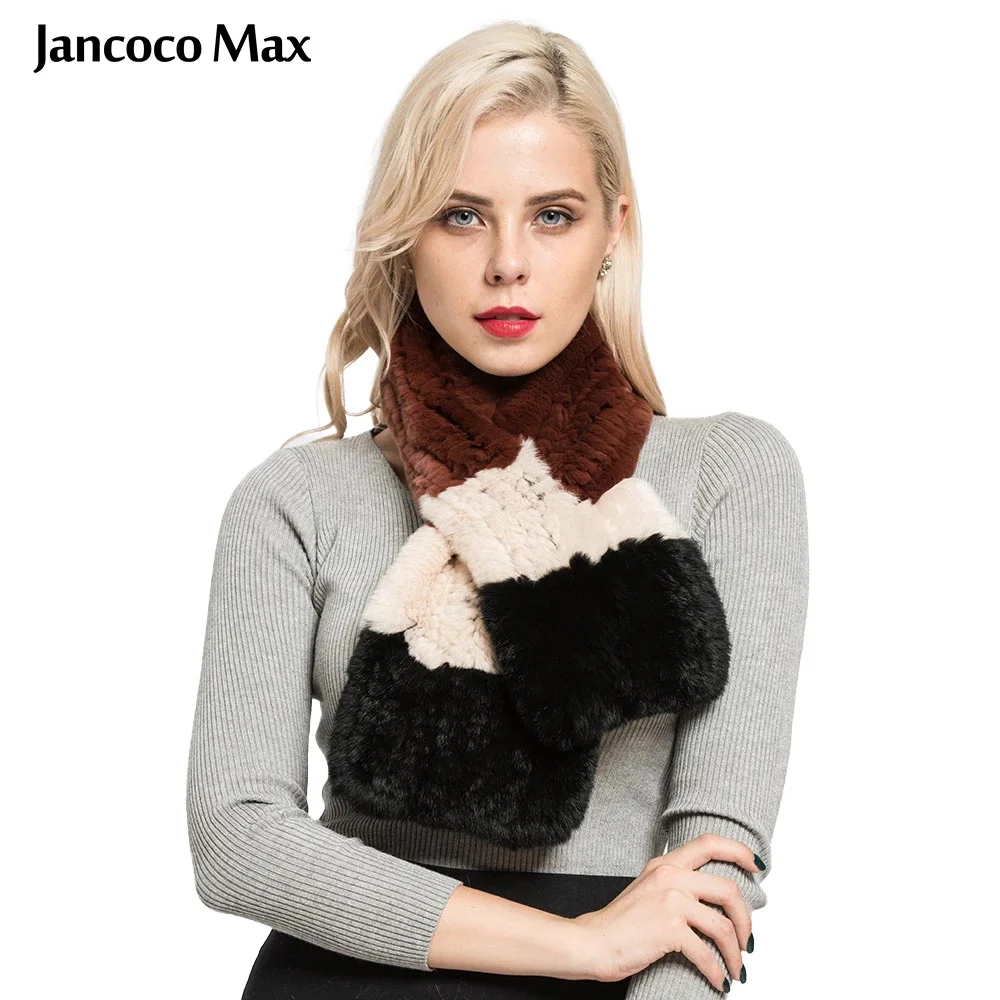 Jancoco Max толстый вязаный настоящий шарф из меха кролика рекс Леди Мода Стиль