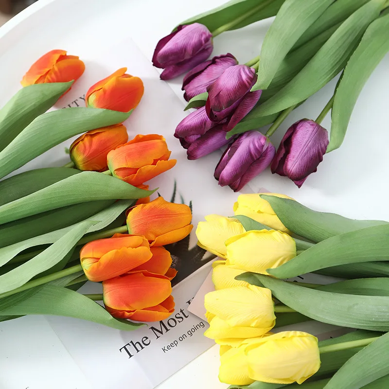 11Pcs Tulip Artificial Flower Bouquet High Quality Real Touch Moisturizing for Wedding Decoration Flowers Home Garen Decor