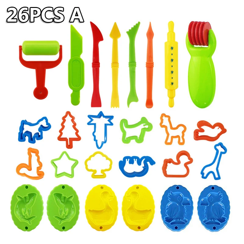 26PCS Tools A Горячая глина "сделай сам" игровой набор инструментов для теста для лепки аксессуары пластик ine моделирование формы комплект глины слизь пластиковый набор резаков формы игрушки для детей - Цвет: 26PCS Tools A
