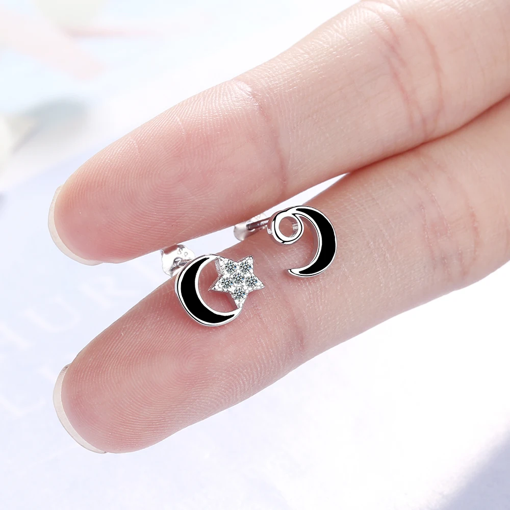 Todorova модные черные Висячие глазурь Лунная звезда серьги гвоздики асимметричные