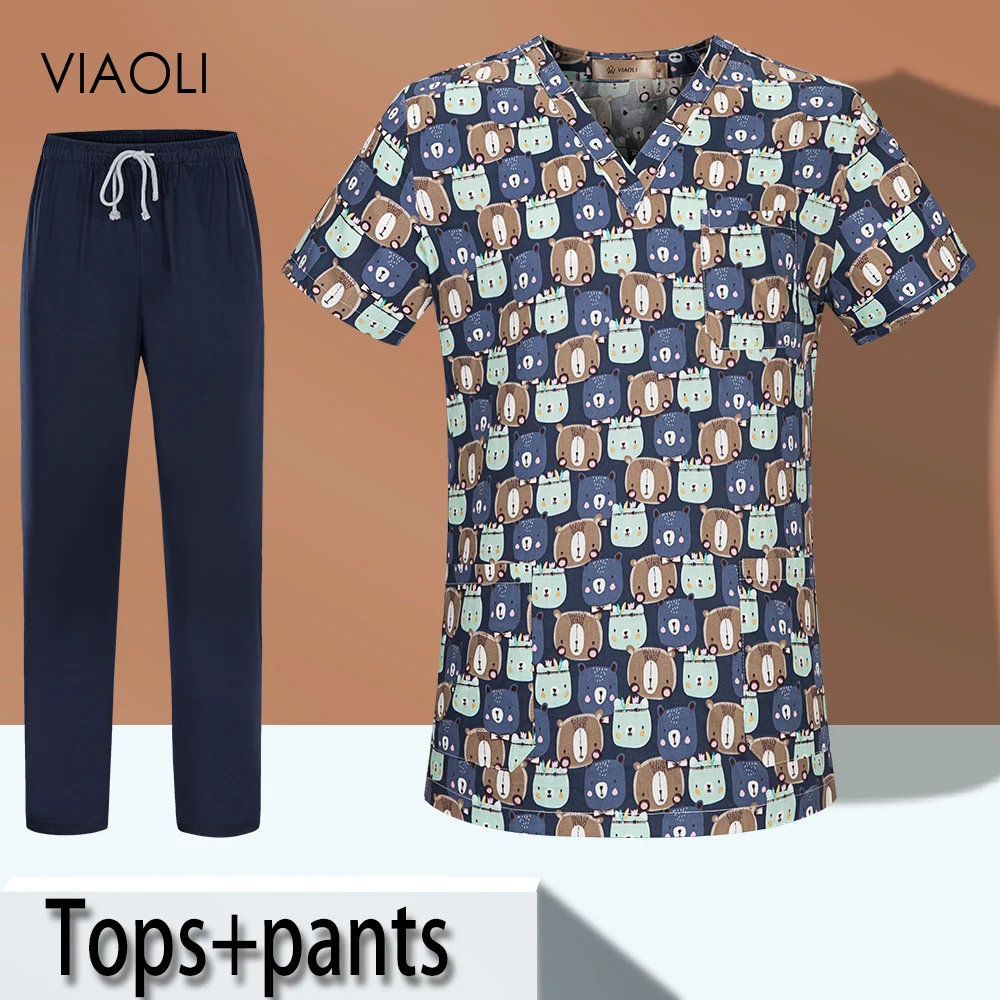 

Унисекс хлопковая рабочая одежда с принтом Косметологический салон скрабы Униформа унисекс работники кормления скрабы Топы Рабочая одежд...