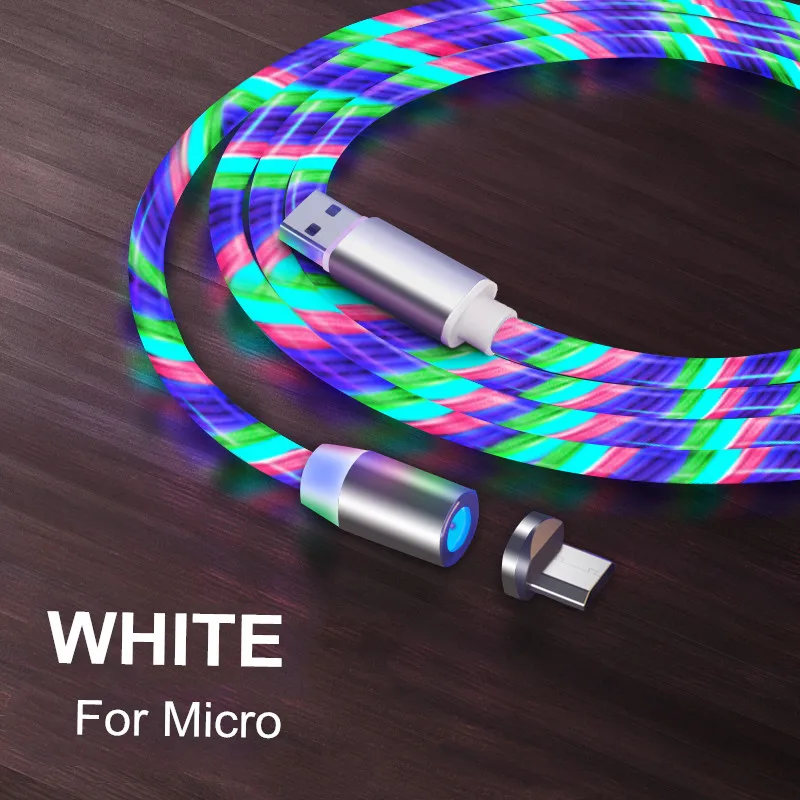 White for Micro Vanniso 2 м магнит микро Usb кабель зарядный провод для iphone X 11 Xiaomi mi8 9t redmi note 7 samsung type C зарядное устройство светящийся шнур - Цвет: White for Micro
