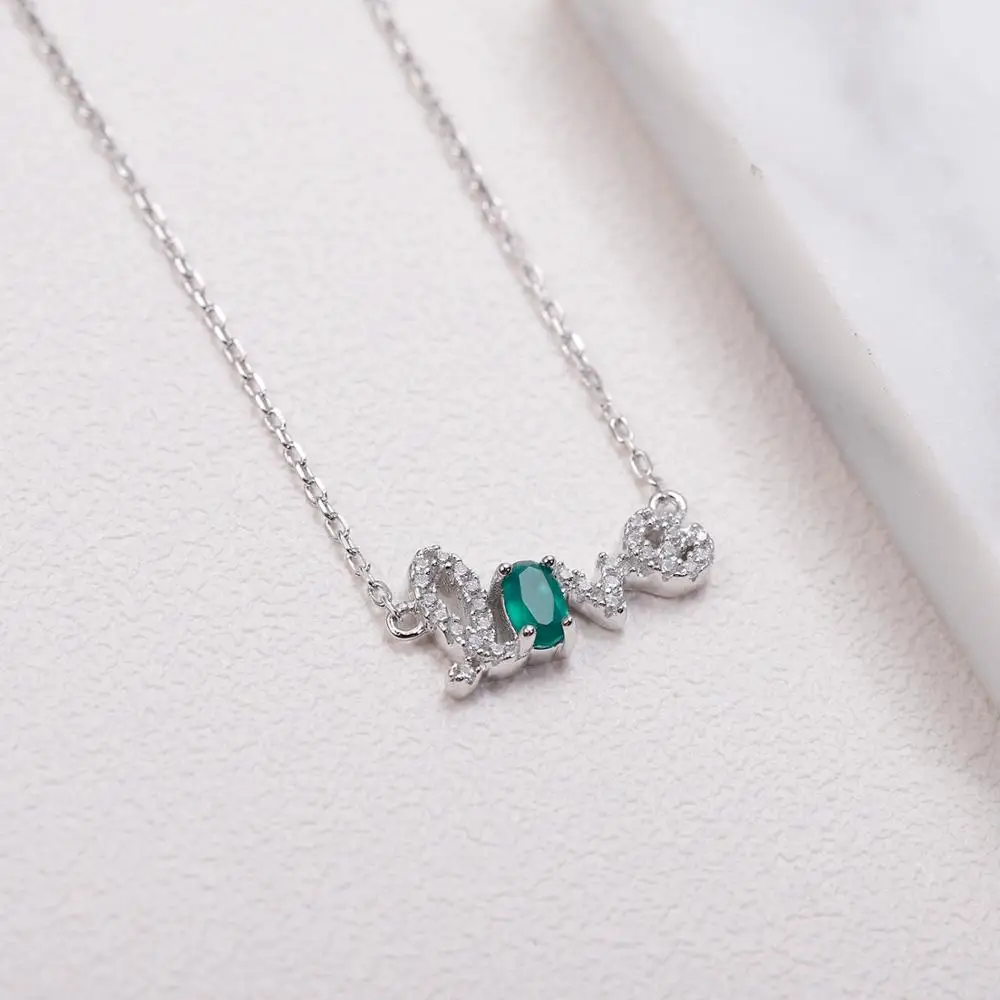 Женское ожерелье из серебра 925 пробы с натуральным зелёным агатом | Украшения и