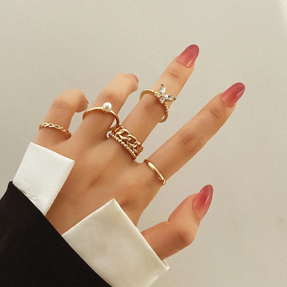 Фото Модные украшения кольца набор бабочка жемчужное кольцо металлический сплав
