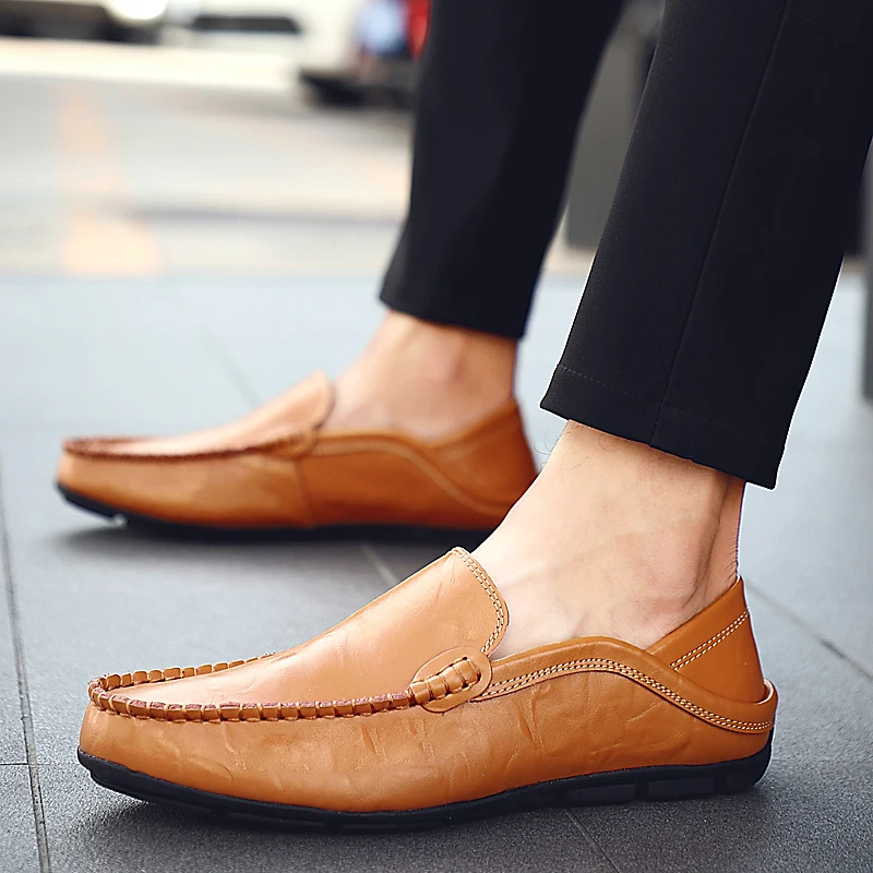 Brand Autumn Winter Warm Fur Leather Flats Loafers Mens Moccasins Casual shoes Fashion Slip On Driving Shoes Size 37-47 | Обувь