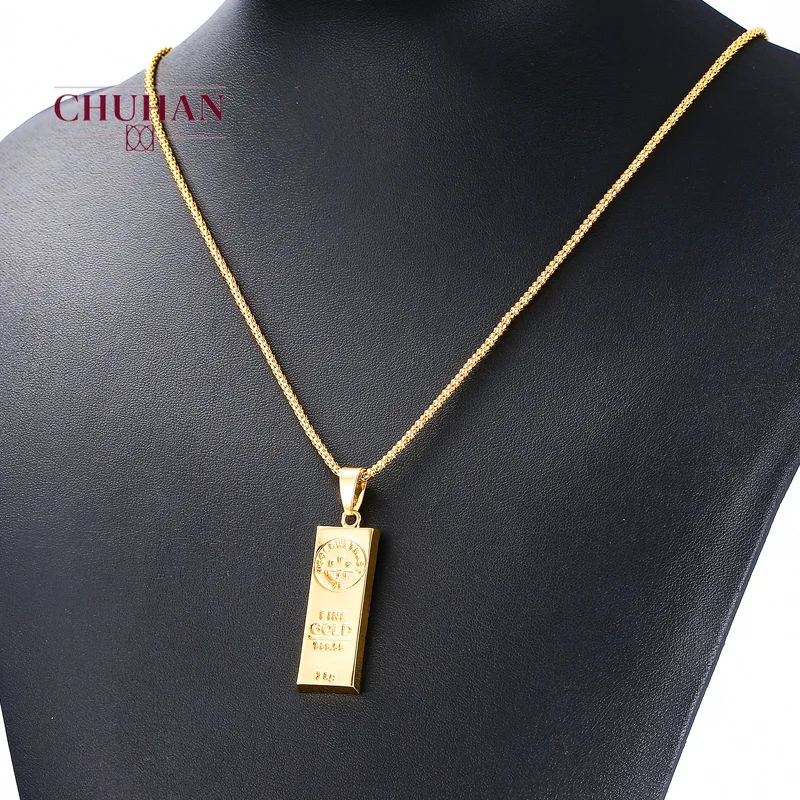 Чжуан хип хоп Iced Out цепи Горячая Распродажа Золотой бар форма кулон ожерелье