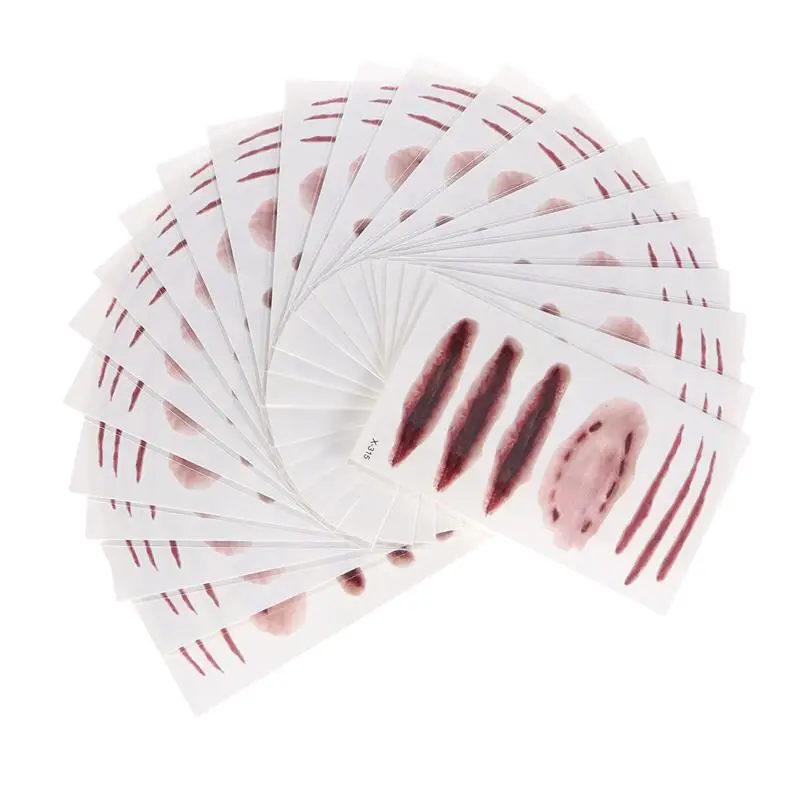 24 листа Хэллоуин Поддельные шрам ран временные татуировки наклейки Ужасы для