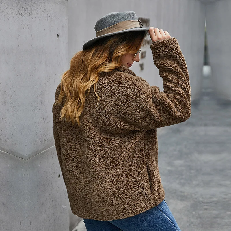 

2021 New Winter Plus Size Women's Thicken Plus Fleece Lapel Jacket Solid Long Sleeve Causal Chic Tops Ladies Jackets Fashion