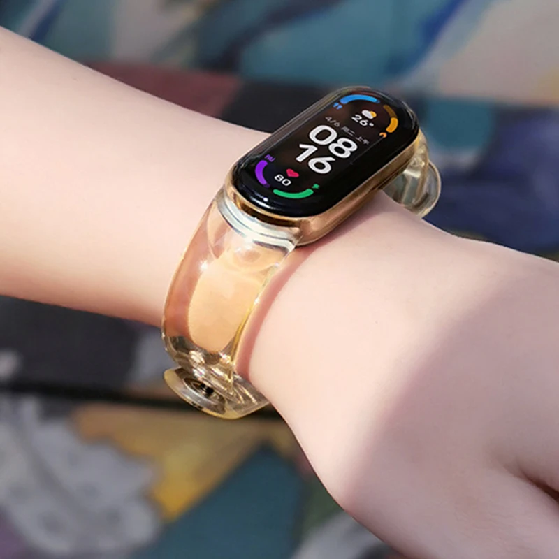 

For Xiaomi Mi Band 5 6 Strap Transparent Silicone Wrist Straps For Miband 5 Band 6 For Mi Sport Bracelet 6 5 Discolor Straps