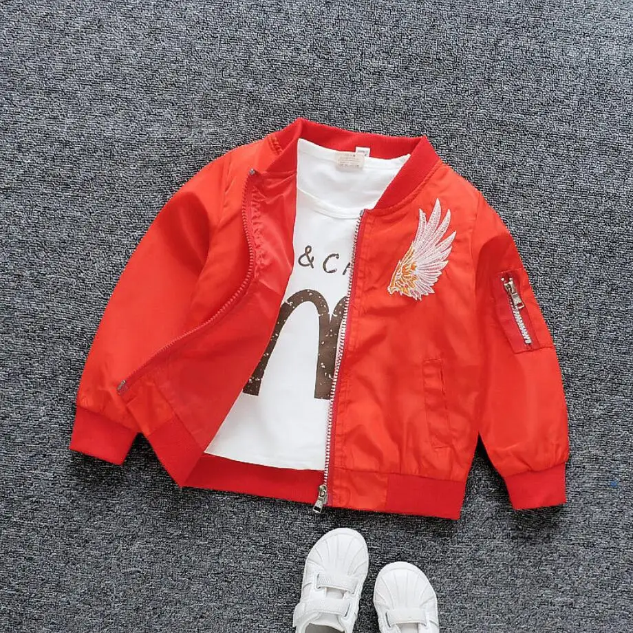 

Children Clothes Spring Autumn New Fashion Boys Zipper Coat Cartoon Wings Pattern Jacket For Teenagers Boy's Baseball Uniform