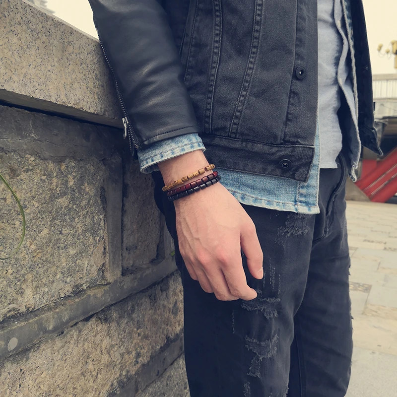 Браслет Шарм из натурального дерева с бусинами для мужчин и женщин|Плетеные
