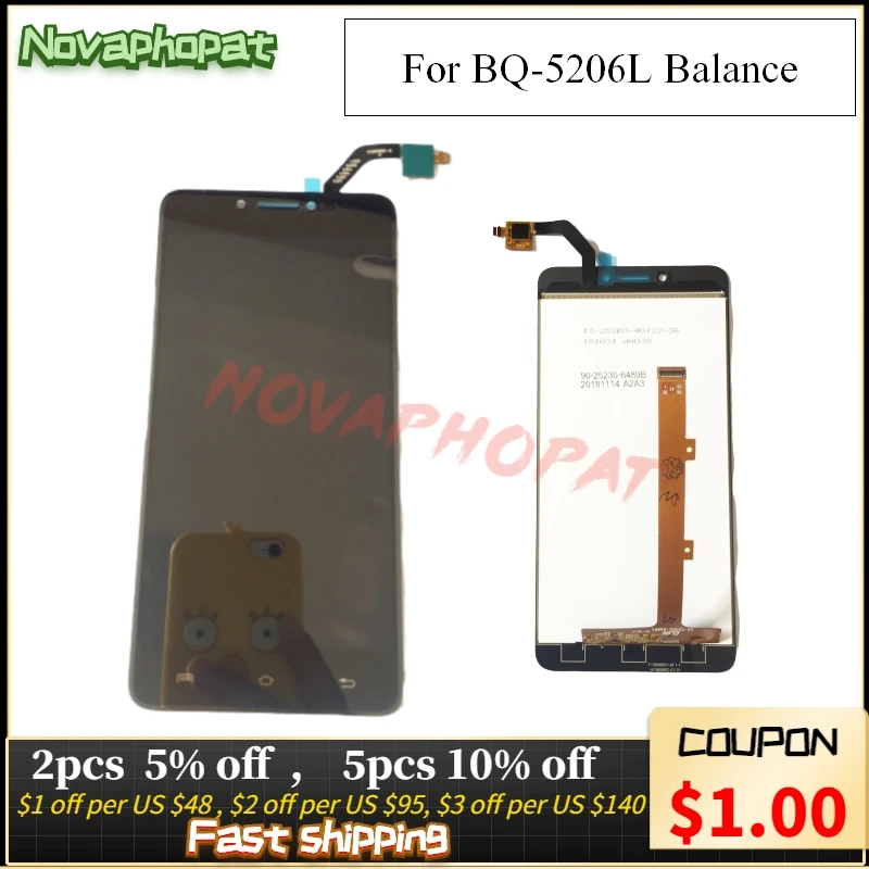 

Novaphopat Black LCD For BQ Mobile BQ-5206L BQ 5206L Balance Touch LCD Display Screen With Glass Sensor Lens Digitizer Assembly