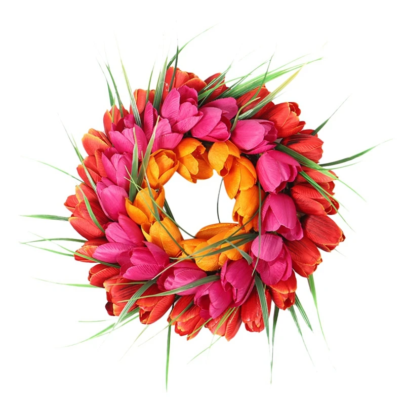 

New Artificial Tulip Wreath Spring Wreath for Front Door Porch Farmhouse Patio Garden Wedding Party Wall Window Home Decor