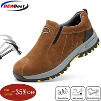 dewbest steel toe safety work shoes men fashion summer breathable slip on casual boots mens labor insurance puncture proof shoes