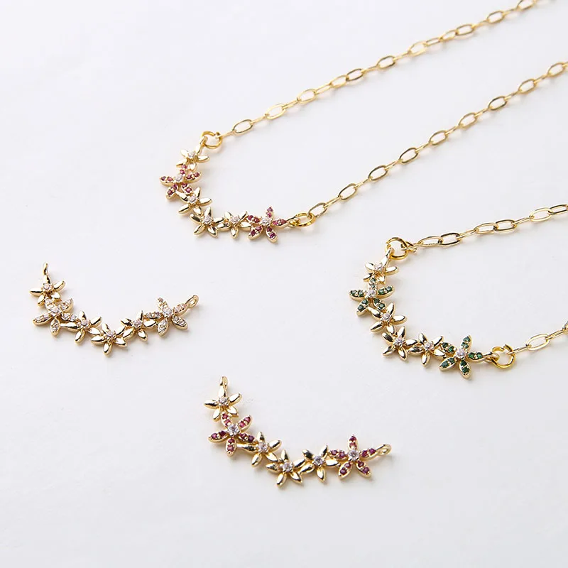 

Copper plated real gold zircon six flower clusters double pendant DIY handmade jewelry necklace accessories materials