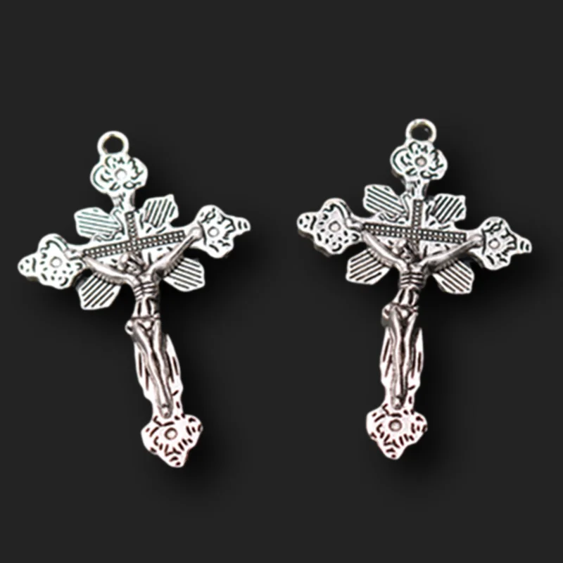 

8pcs Silver Plated Jesus Cross Pendants Christian Bracelet Necklace Metal Accessories DIY Charms Jewelry Crafts Making 45*29mm