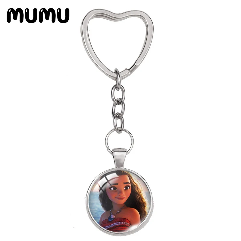 

2021 New Moana Heart Keyring Princess Keychain Glass Dome Cabochon Jewelry Gifts Children