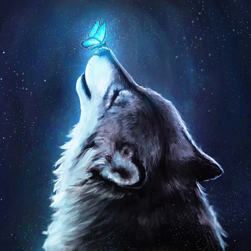 Алмазная вышивка &quotВолк и голубая бабочка&quot ручная крестиком украшение для