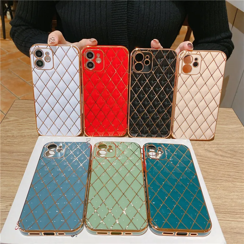 

3D Diamond Bling Gold Plating Case For iPhone 12 Pro Max Mini X XS XR 6 6S 7 8 Plus SE 2020 Glossy Soft Silicone Cover Ladies