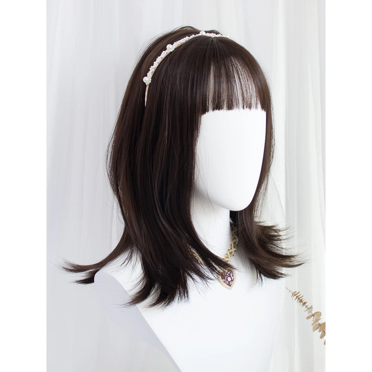 

Brown Lolita Wig Harajuku Hair Natural Shoulder Long Sweet Bangs Fairy Cosplay Adult Girls Casual Wear
