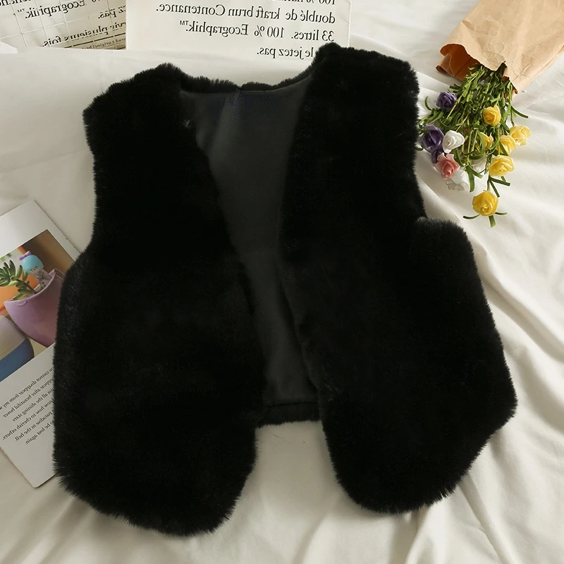 Дешевая оптовая продажа новинка 2021 Модный корейский черный меховой жилет