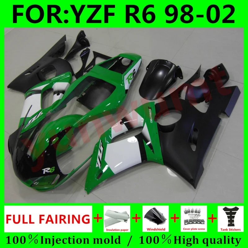 

Обтекатели из АБС-пластика для мотоцикла для кузова Yamaha YZF R6 1999 2000 2001 полный комплект обтекателей R6 98 99 00 01 02 комплект зеленый белый
