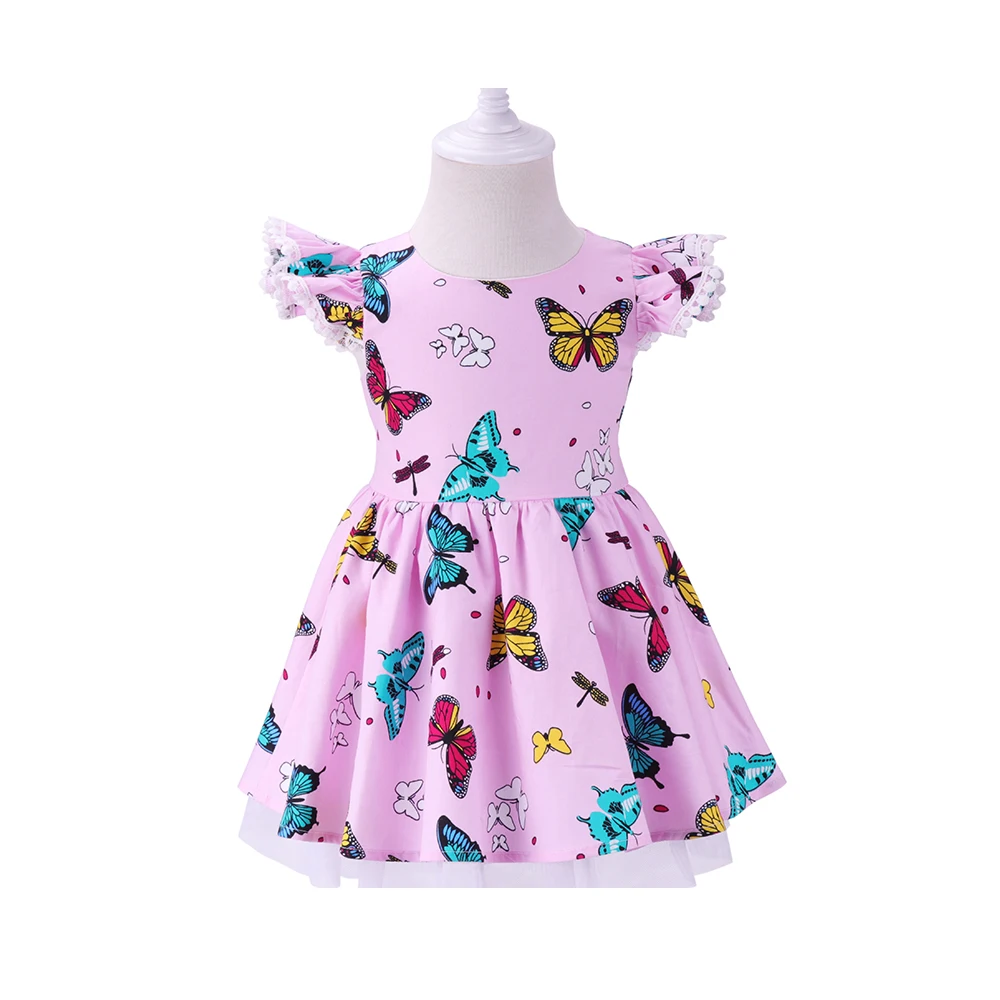 Платье с цветочным принтом для девочек модное платье рукавами-крылышками из