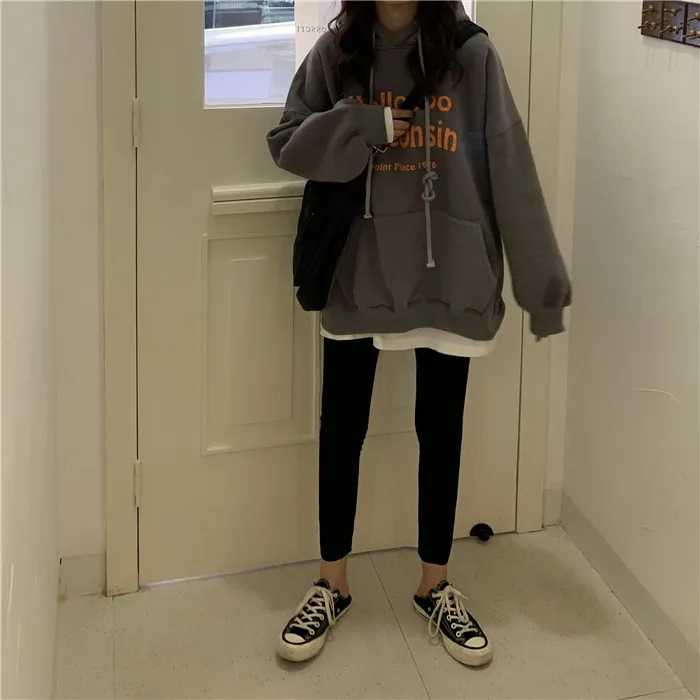 

XZ2623 new loose Korean style long-sleeved lazy gray hooded Sweatshirts women