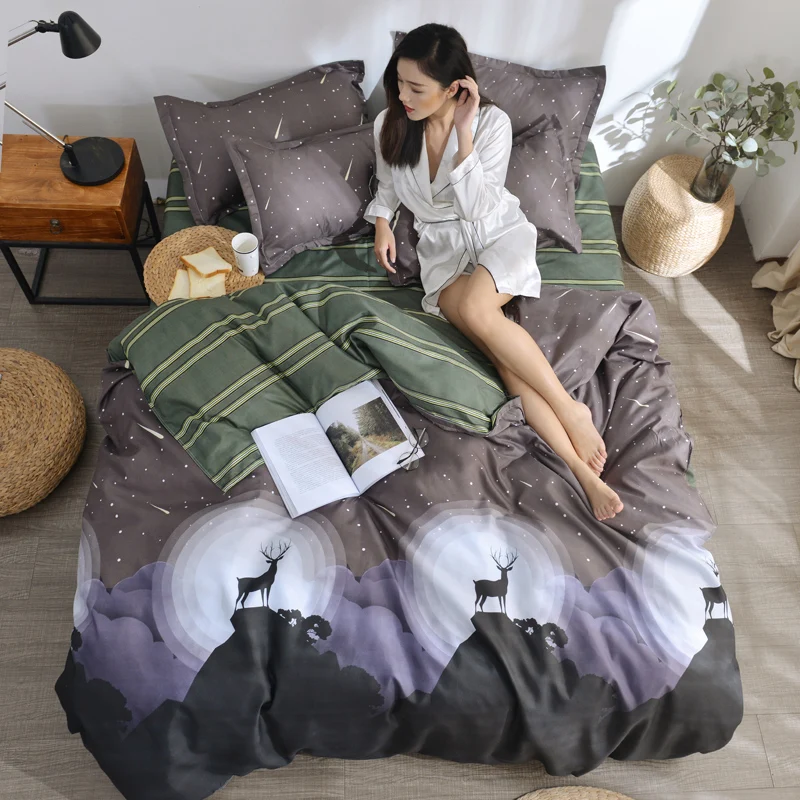 

Romantic starry sky Bed Sheets simple king comforter set luxury Cartoon Bedding Set Stripe Aloe Cotton Bed Linen Bedspread