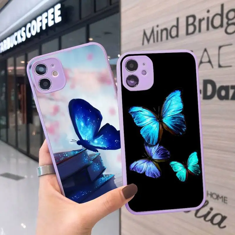 

Beautiful Sparkling butterfly Phone Cases Matte Transparent for iPhone 7 8 11 12 s mini pro X XS XR MAX Plus cover funda