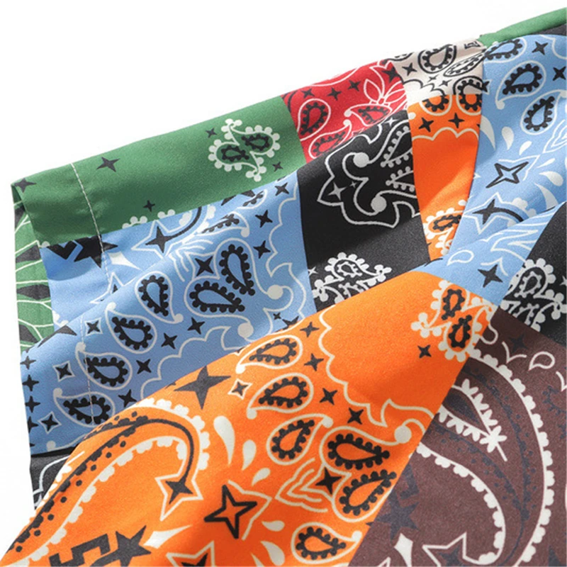 

Rainbowtouches Summer Men Shirt Hip Hop Plaid Paisley Printing 100%Polyester Short Sleeve Shirts