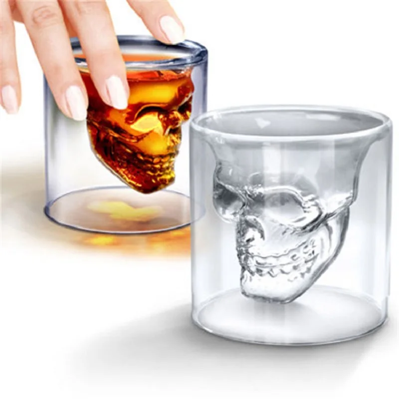 4 Sizes Crystal Skull Head Glass Tea Cup Double Layers Shot Transparent Bottle Whiskey Wine Vodka Bar Club Beer | Дом и сад