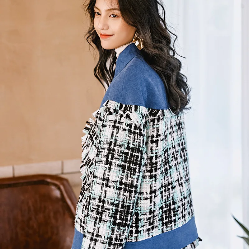 LANMREM 2020 Новый Модный женский однобортный клетчатый свободный Профессиональный