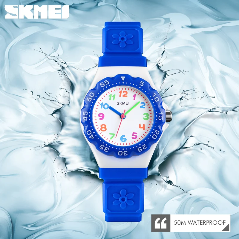 Детские Кварцевые часы SKMEI милые модные с ремешком из ПУ кожи Водонепроницаемые