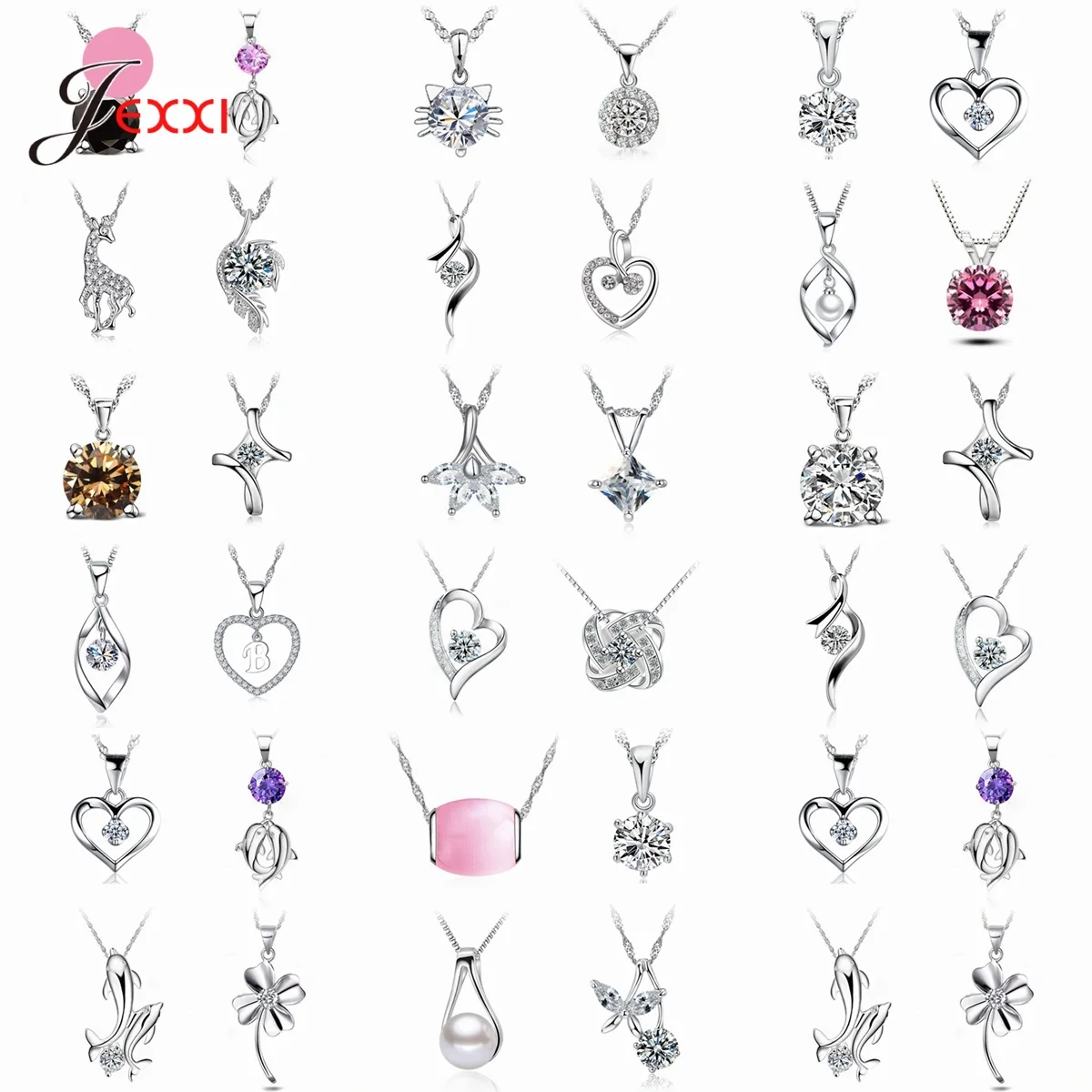 4pcs/Lot 925 Sterling Silver Jewelry Shiny Zirconia Flower Heart Pearl Pendant Necklace For Women Gift Birthday Wedding Party