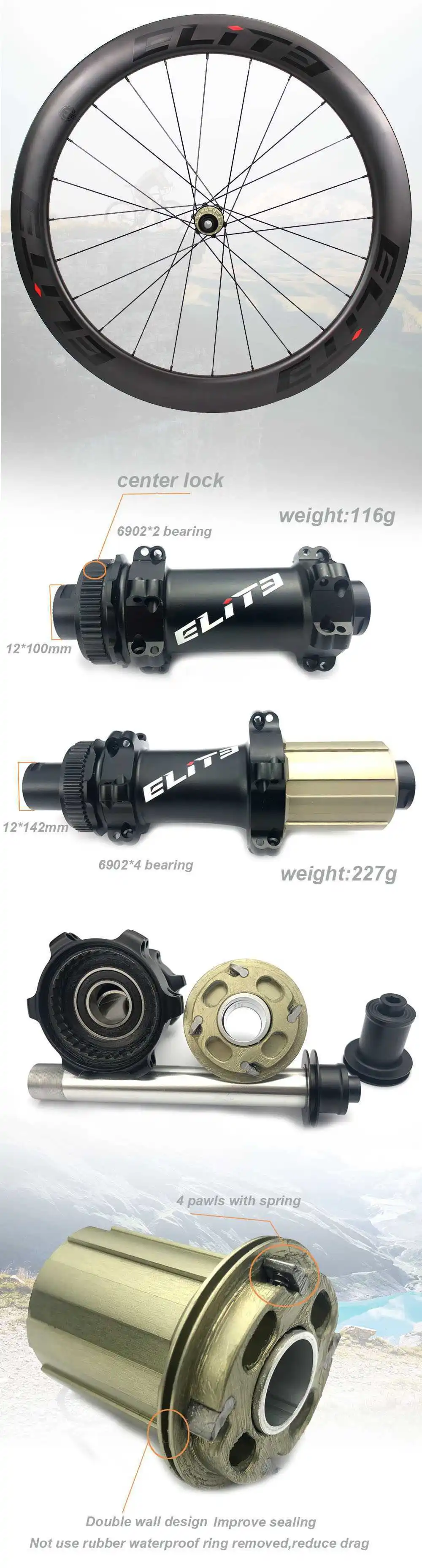 Elite PRO-DISC 700c Carbon Road Wheels Disc Bike YAn RD05 HUB 24-24 Holes Tubular Clincher Tubeless Ready Road Bicycle Wheel