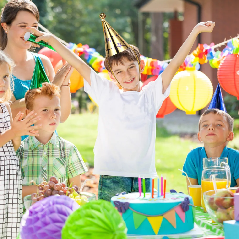 

12pcs Children Adults Birthday Party Gilding Paper Hats Pointed Birthday Caps