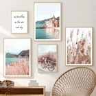 Венгерский мост, мост, тростник, велосипед, море, скандинавские стены, искусство, холст, живопись, плакаты и принты, картинки для гостиной, декор интерьера