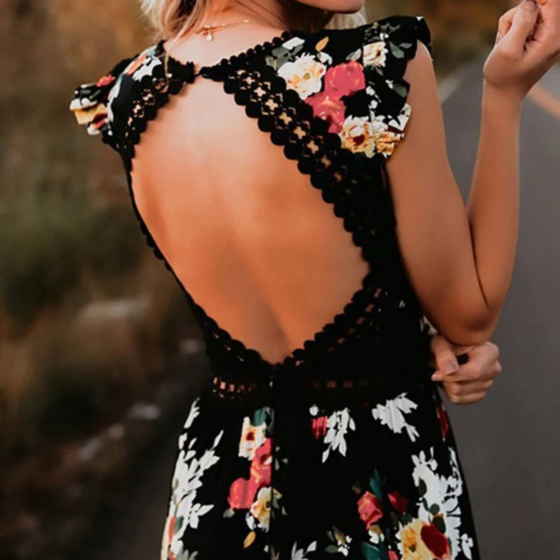 Женское платье с цветочным принтом винтажный пляжный сарафан открытой спиной