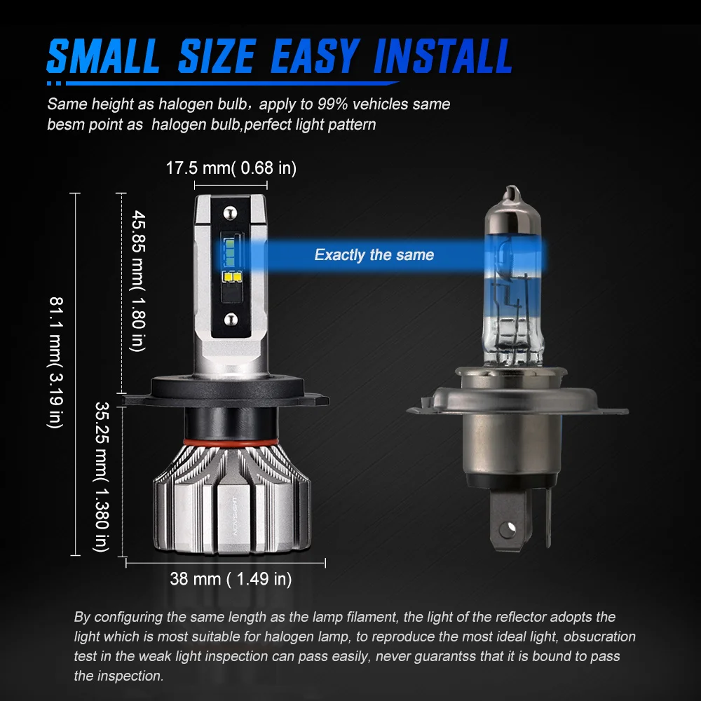 NOVSIGHT H4 светодиодный Автомобильные фары H7 9005 HB3 9006 HB4 9012 H1 H3 H11 H8 H9 мини 8000LM 6500K