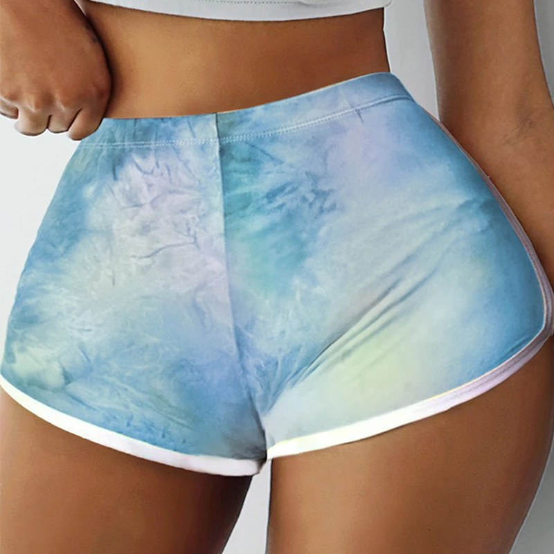 

Fors Tie-dye women shorts High waist sport shorts 2020 female ropa de mujer Lace up bandage hollow out patchwork women's shorts