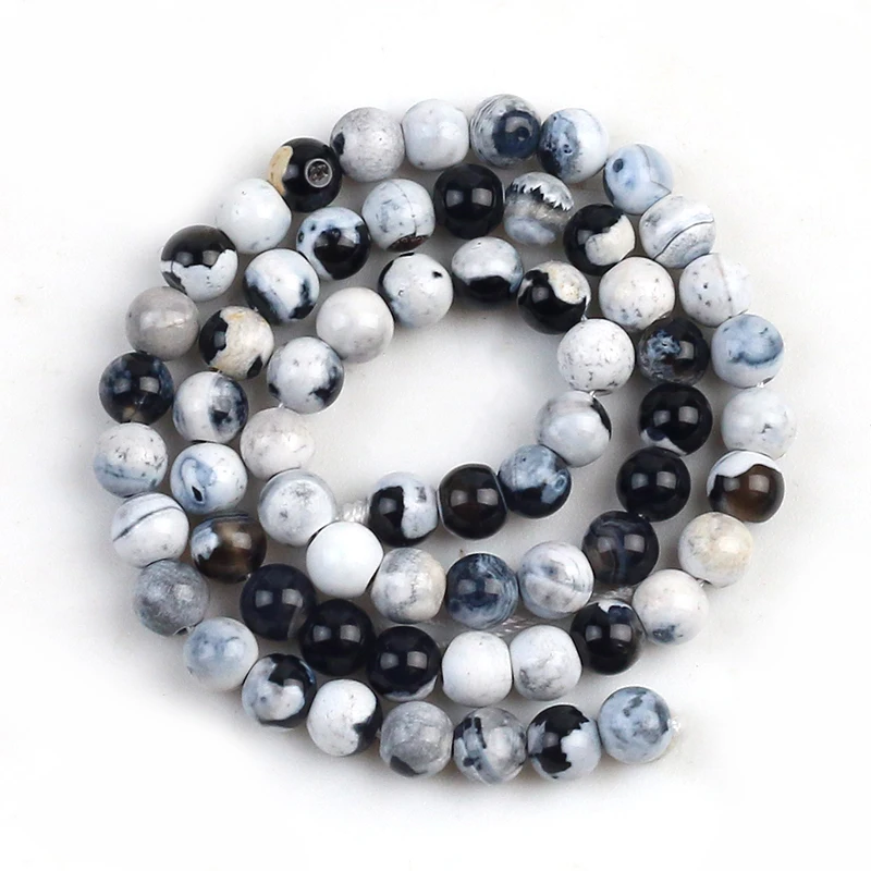 Огненный черный и белый агат натуральный камень 6/8/10 мм стеклянные разделители